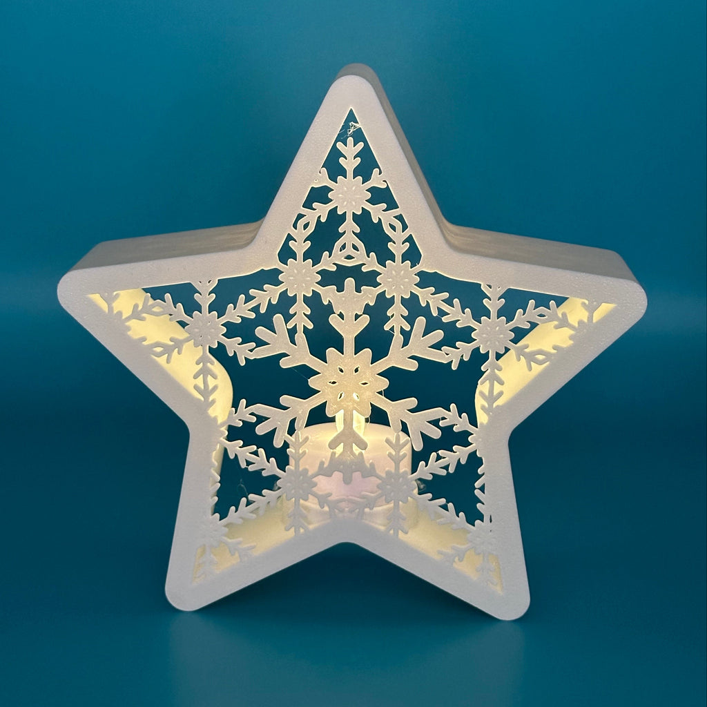 Estrella decorativa con copo de nieve – Porta velas LED - Modelo 01