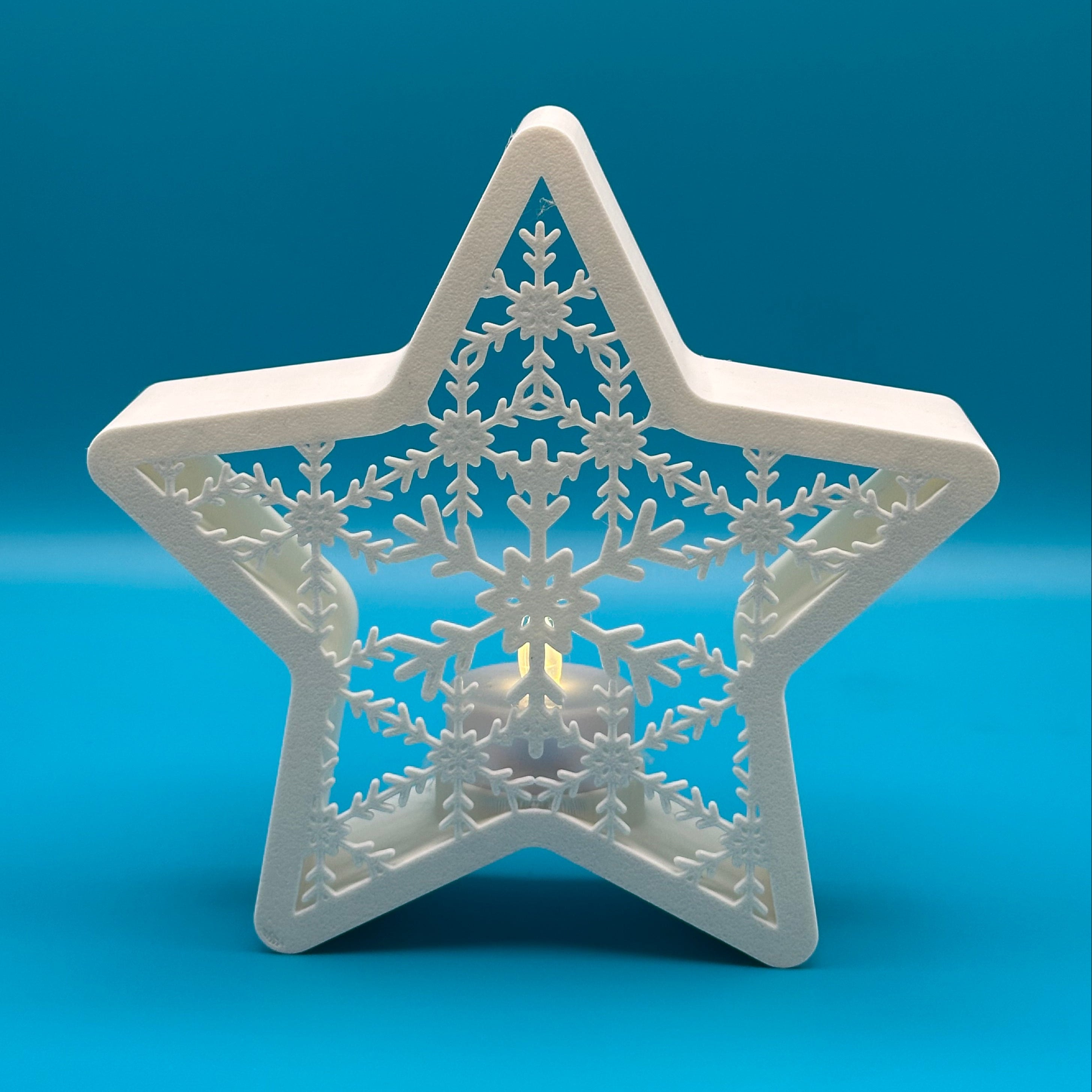 Estrella decorativa con copo de nieve – Porta velas LED - Modelo 01