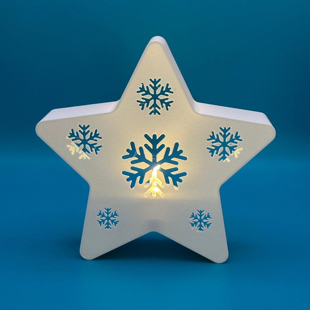 Estrella decorativa con copo de nieve – Porta velas LED - Modelo 02