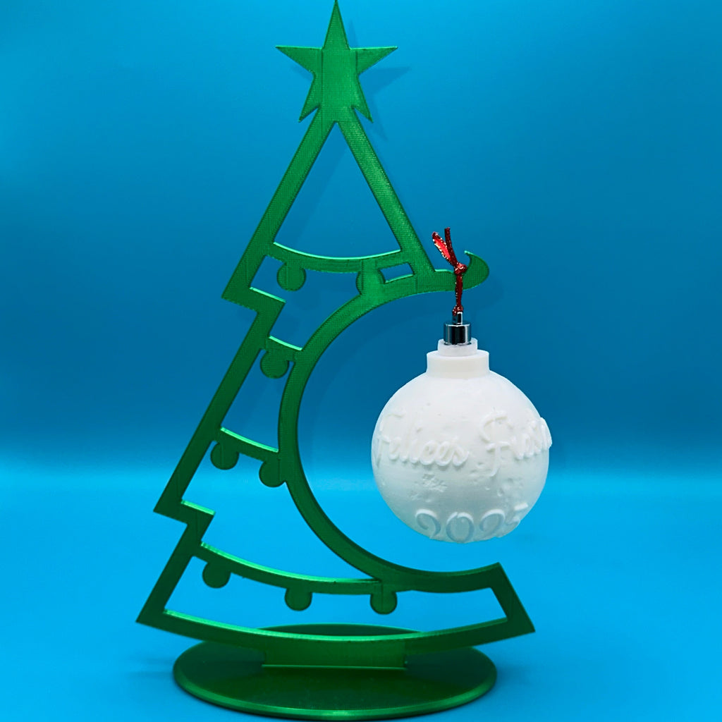 Conjunto navideño personalizable, con litofanía impresa en bola.