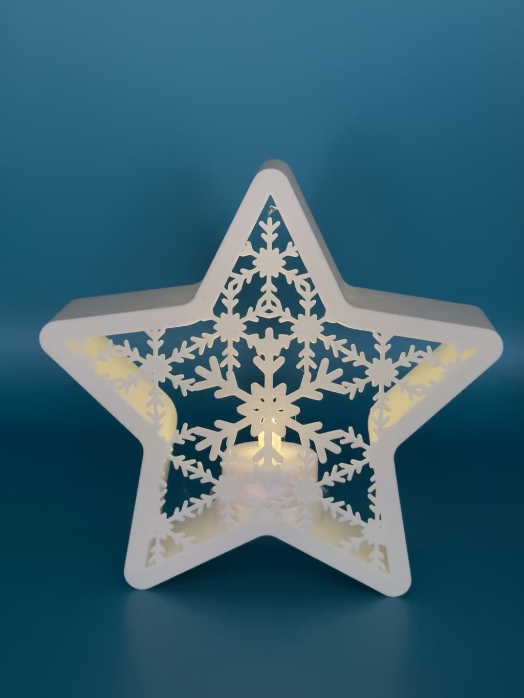 Estrella decorativa con copo de nieve – Porta velas LED - Modelo 01